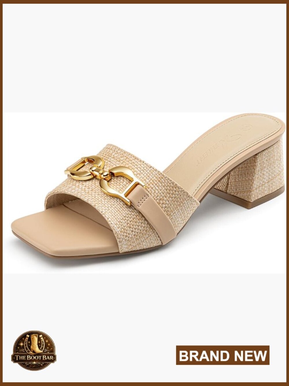 Raffia Heeled Sandals Square Open Toe Slip On Mules Chunky Block Heels Metal